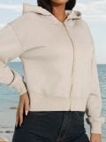 Hanorac cu glugă și fermoar soft touch - nude - SINSAY - small1
