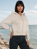 Hanorac cu glugă și fermoar soft touch - nude - SINSAY - small6
