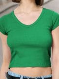 Rebrasta osnovna majica - zeleno - SINSAY - small1