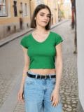 Rebrasta osnovna majica - zeleno - SINSAY - small6
