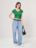 Rebrasta osnovna majica - zeleno - SINSAY - small2