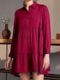 Mini φόρεμα με γιακά - burgundy - SINSAY - small1