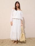 Pamučna bluza spuštenih ramena - krem - SINSAY - small2
