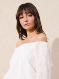 Pamučna bluza spuštenih ramena - krem - SINSAY - small4