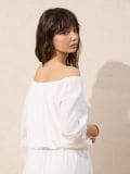 Pamučna bluza spuštenih ramena - krem - SINSAY - small3