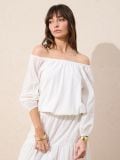 Pamučna bluza spuštenih ramena - krem - SINSAY - small5