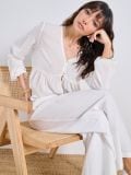 Viskozna bluza z naborki - krema - SINSAY - small4