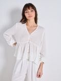 Viskozna bluza z naborki - krema - SINSAY - small5