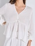 Viskozna bluza z naborki - krema - SINSAY - small1