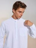 Сорочка зі змішаною тканиною з льоном - блакитний - SINSAY - small5