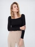 Bluzka z dekoltem karo - czarny - SINSAY - small1