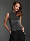 T-shirt with decorative neckline - silver - SINSAY - small1