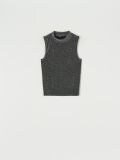 T-shirt with decorative neckline - silver - SINSAY - small2