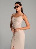 Rebrasta midi obleka - bež - SINSAY - small4