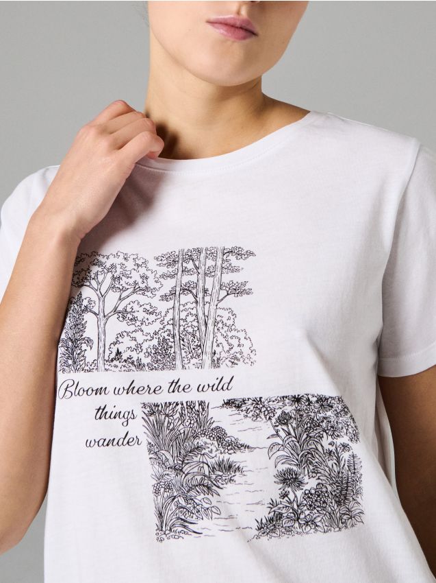 Sinsay - Tricou din bumbac cu inscripție - alb