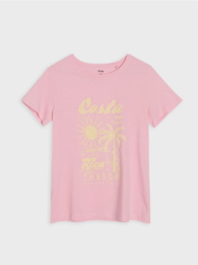 Sinsay - Tricou din bumbac cu inscripție - roz