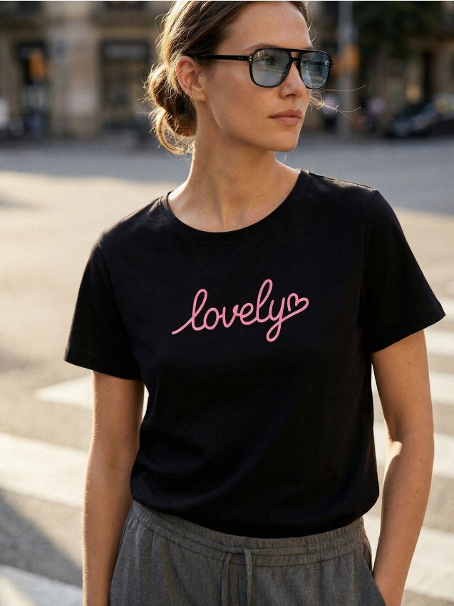 Sinsay - Tricou din bumbac cu inscripție - negru