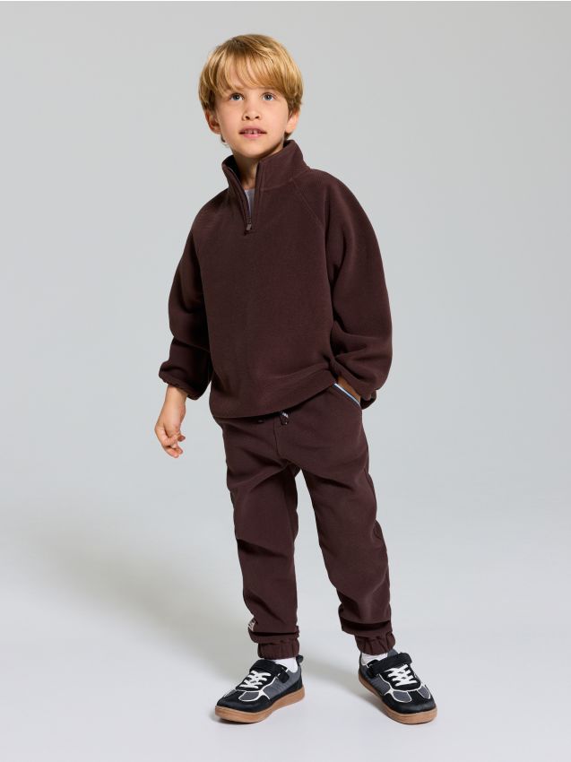 Sinsay - Hanorac half-zip cu fleece Active - maro-închis