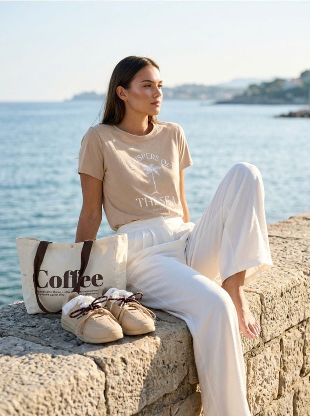 Sinsay - Tricou cu imprimeu - bej