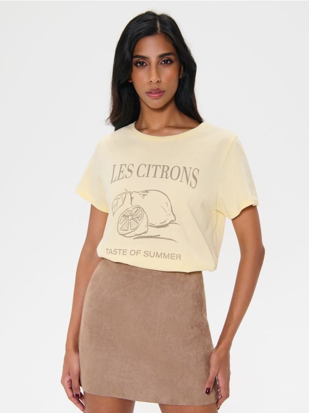 Sinsay - Tricou cu imprimeu - galben-deschis