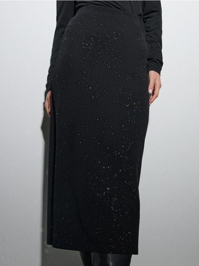Sinsay - Spódnica midi z połyskiem - czarny