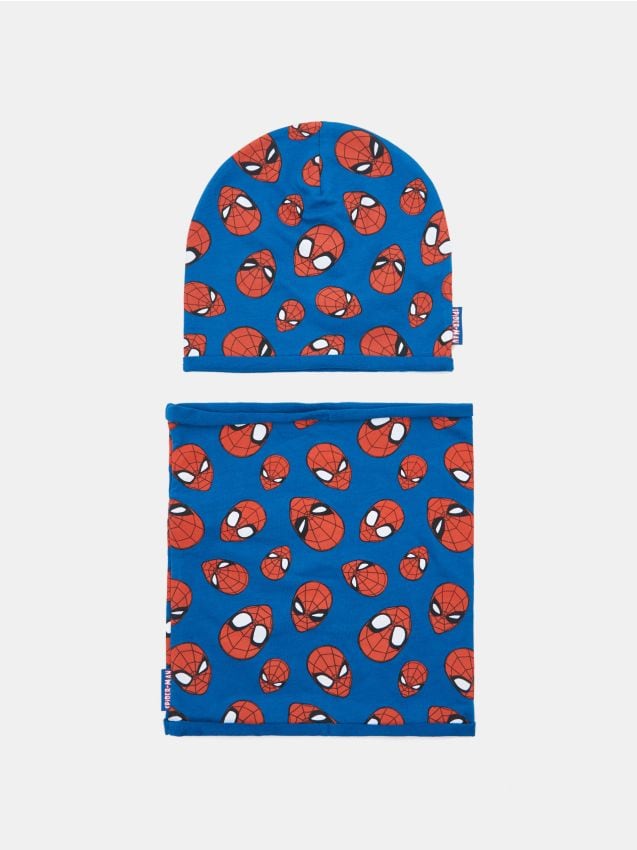 Sinsay - Súprava: čiapka beanie s potlačou a komín Spider-Man - tmavomodrá