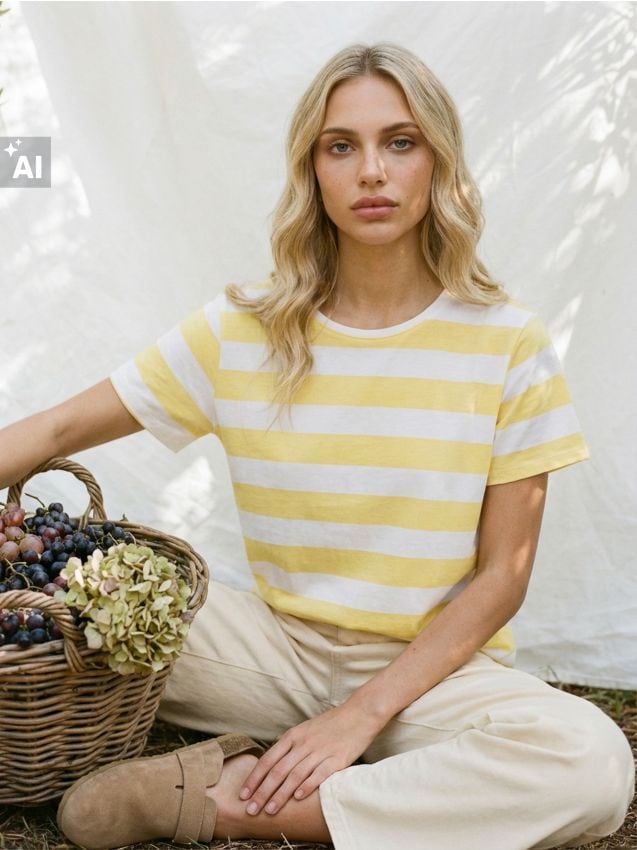 Sinsay - Tricou din bumbac în dungi - yellow jeans