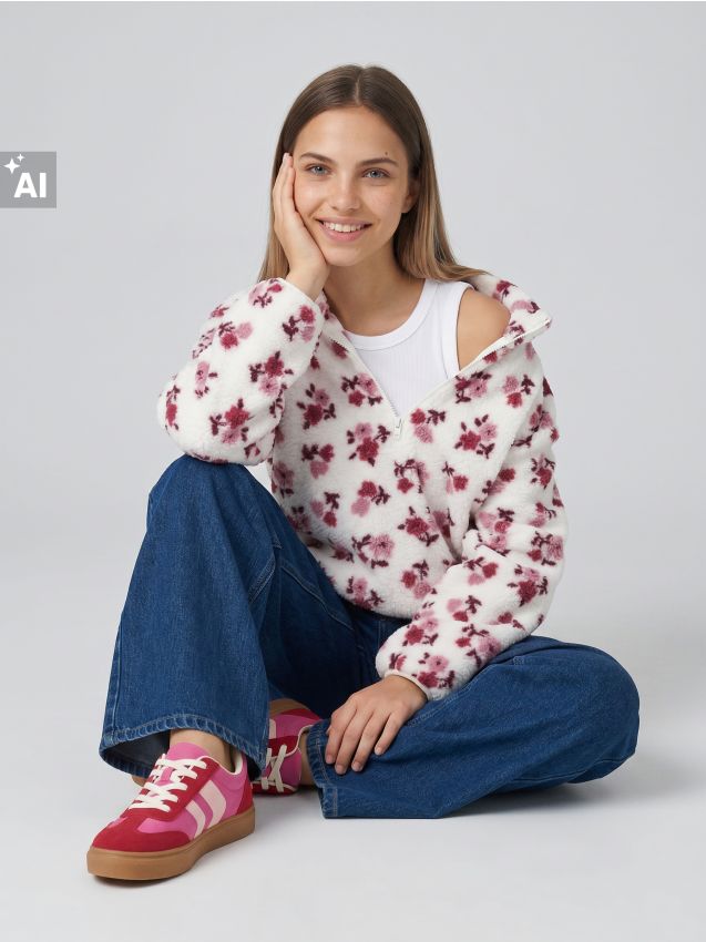 Sinsay - Hanorac fleece cu motiv floral - multicolor