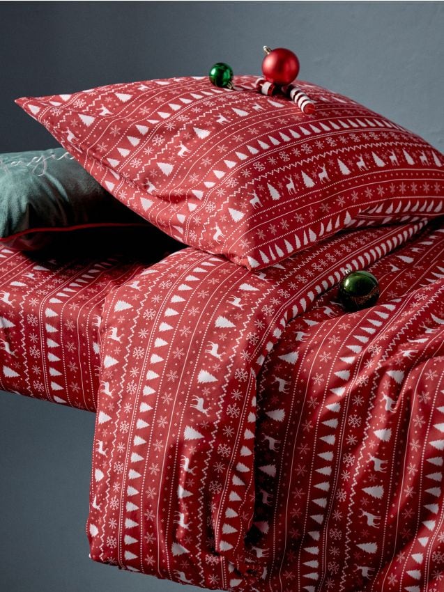 Sinsay - Set de lenjerie de pat de Crăciun cu model scandinav - roșu