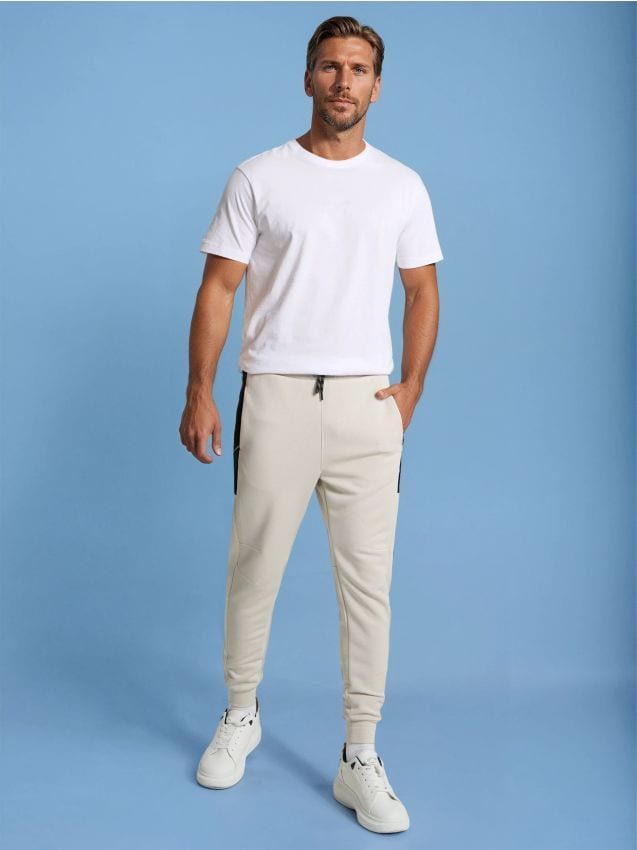 Sinsay - Teplákové nohavice s širokými nohavicami - béžová