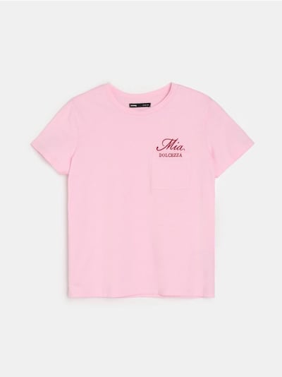 Baumwoll-T-Shirt mit gesticktem Text