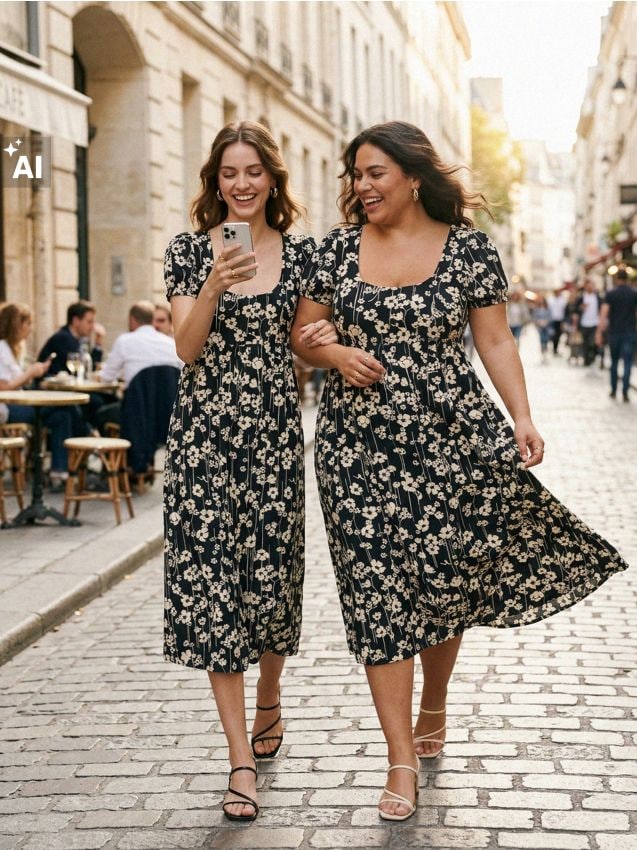 Sinsay - Rochie midi din bumbac cu mâneci bufante cu imprimeu floral - multicolor