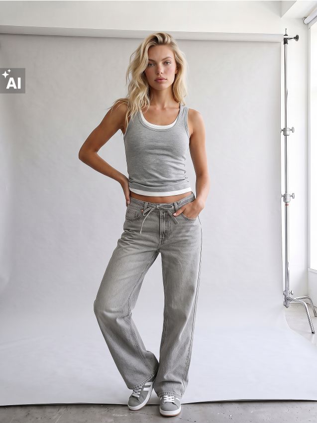 Sinsay - Blugi wide leg cu efect de spălare - gri deschis