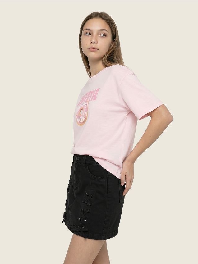 Sinsay - Fustă mini din denim cu șnururi decorative - negru