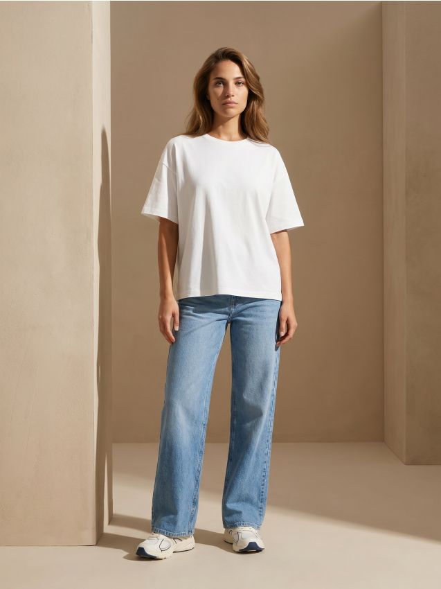 Sinsay - Blugi wide leg comfort cu talie medie - albastru
