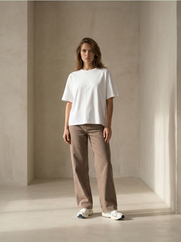 Sinsay - Blugi wide leg comfort cu talie medie - cafeniu