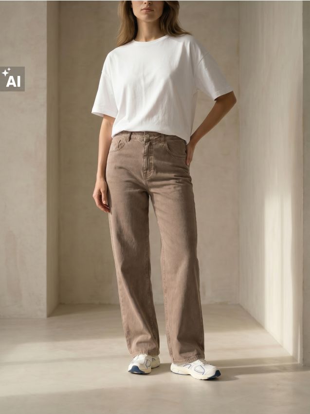 Sinsay - Blugi wide leg comfort cu talie medie - cafeniu