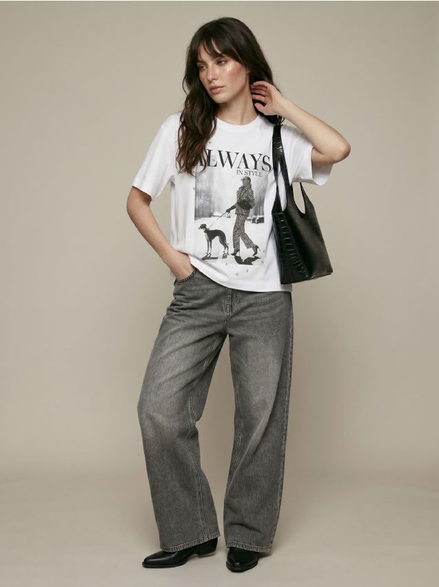 Sinsay - Blugi wide leg comfort cu talie medie - gri