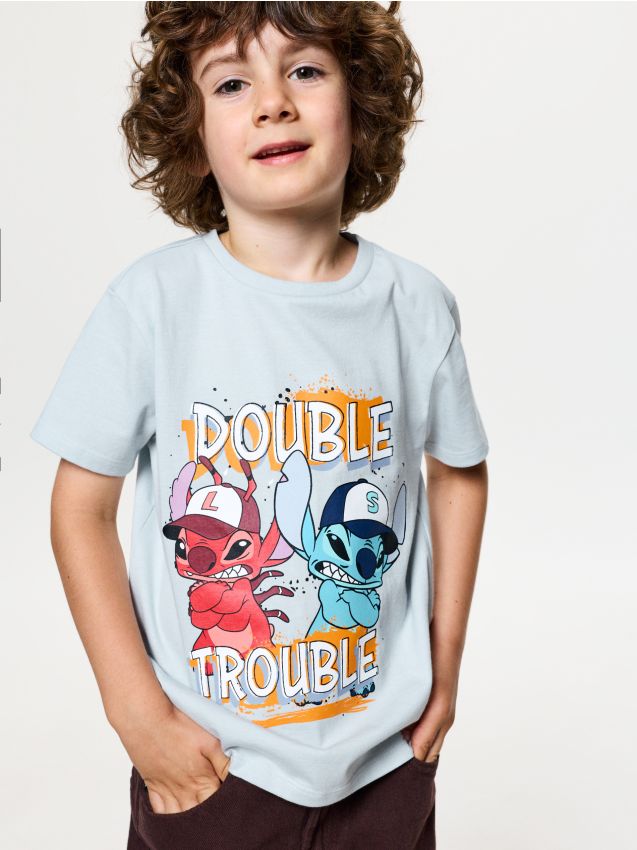 Sinsay - Tricou din bumbac cu imprimeu Stitch - Gri-albăstrui
