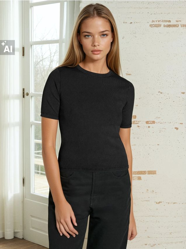 Sinsay - Tricou cu mânecă scurtă - negru