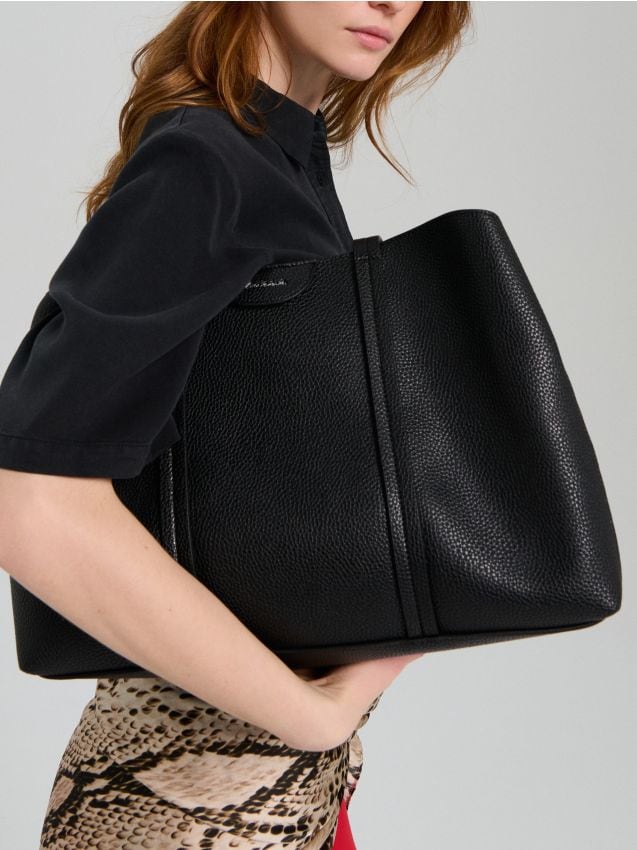 Sinsay - Geantă mare tip shopper de umăr cu buzunar interior cu fermoar - negru