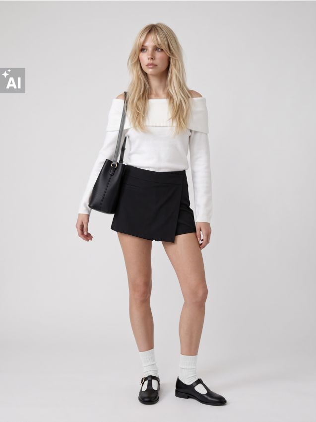 Sinsay - Fustă pantalon cu imitație de buzunare - negru