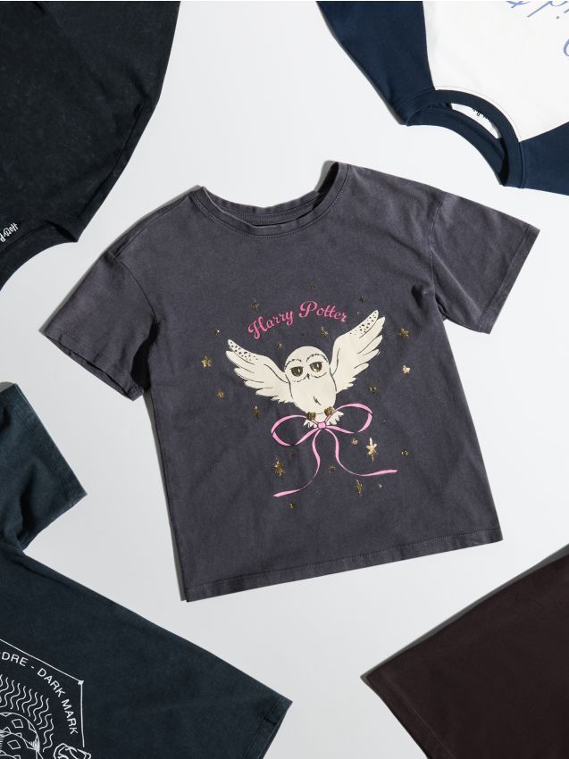 Sinsay - Tricou din bumbac cu imprimeu Harry Potter - gri-închis