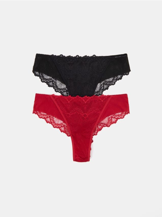 Sinsay - Súprava 2 brazílskych nohavičiek s čipkou - červená