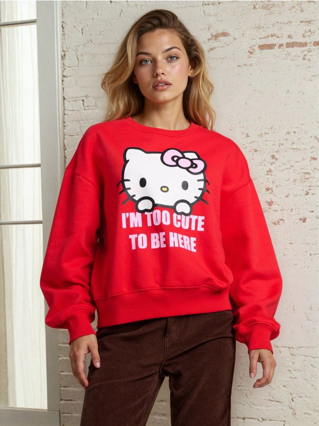 Sinsay - Bluza crewneck z nadrukiem Hello Kitty - czerwony