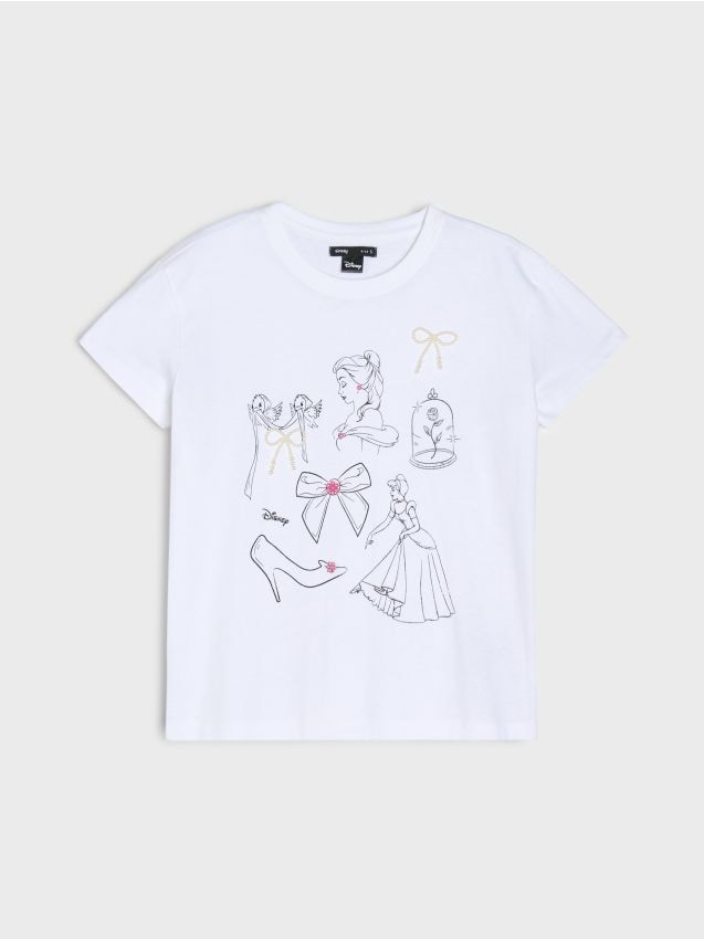 Sinsay - Tricou din bumbac cu imprimeu Cinderella - alb