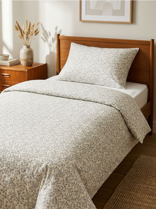 Sinsay - Set de lenjerie de pat din bumbac cu flori - gri deschis