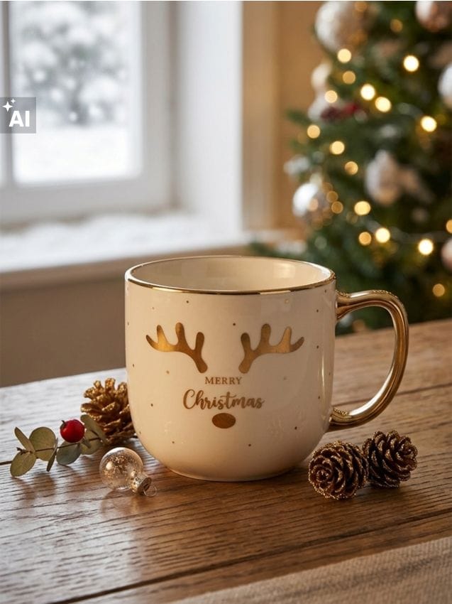 Sinsay - Cana de Crăciun cu motiv de ren - alb