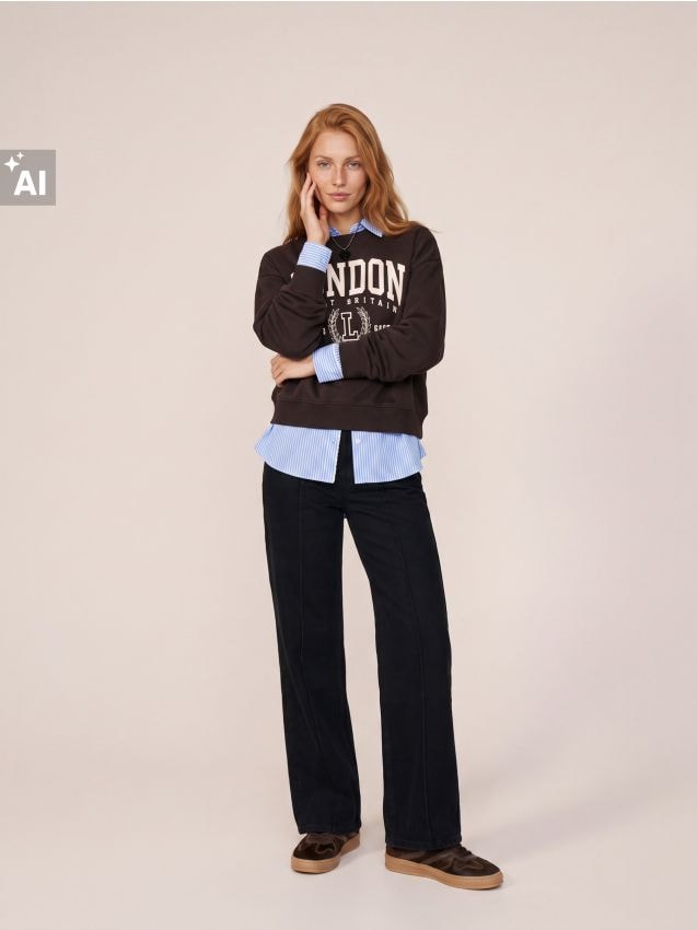 Sinsay - Blugi wide leg cu cusături decorative - negru