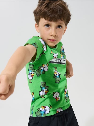 Bombažna Majica z Minecraft Tiskom